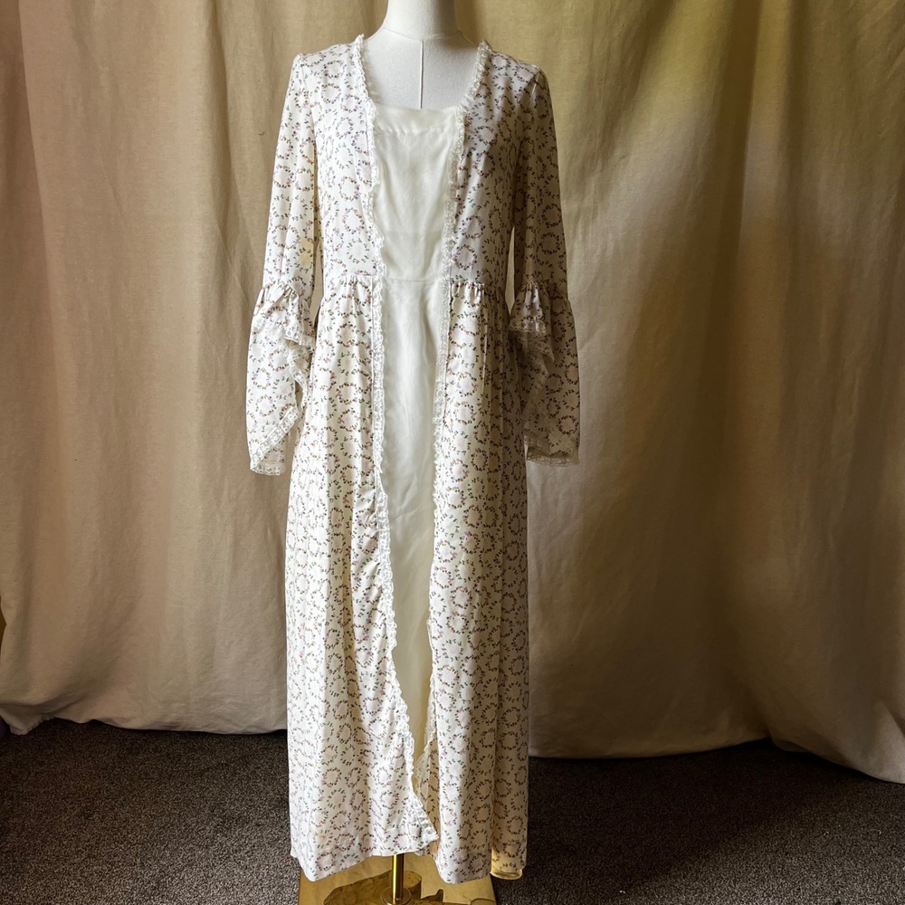Vintage Prairie Floral Maxi Dress & Matching Bonnet Cottagecore Lace M/L